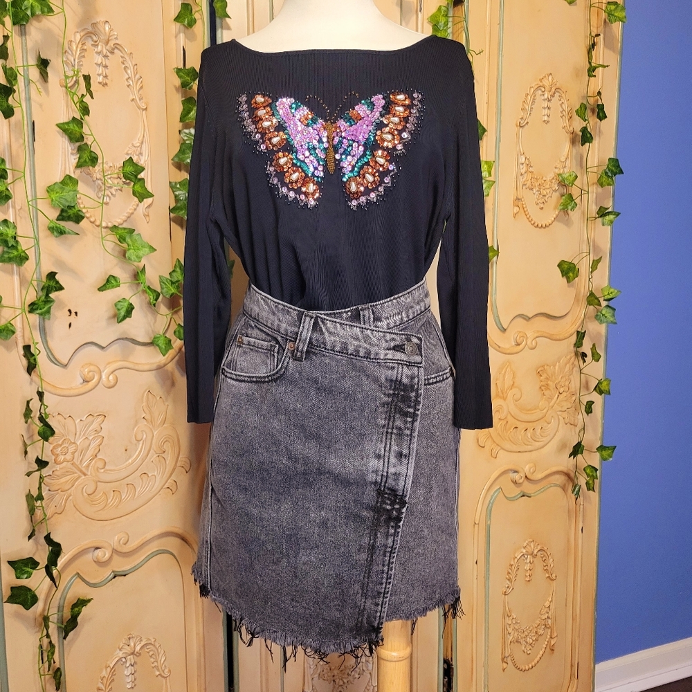 1990s Vintage Lucia Burns Beaded Sequin Butterfly Top - Picture 3 of 9